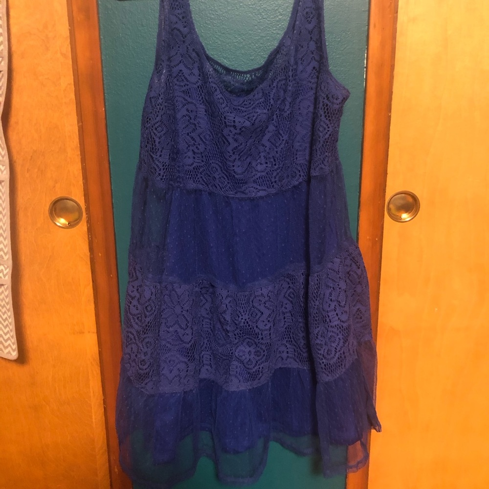 💜💙Cute indigo dual-layer lace sleeveless top